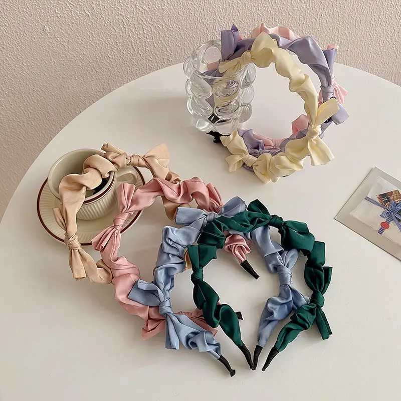 Korean Summer Bow Satin Hairbands Women Silk Headbands