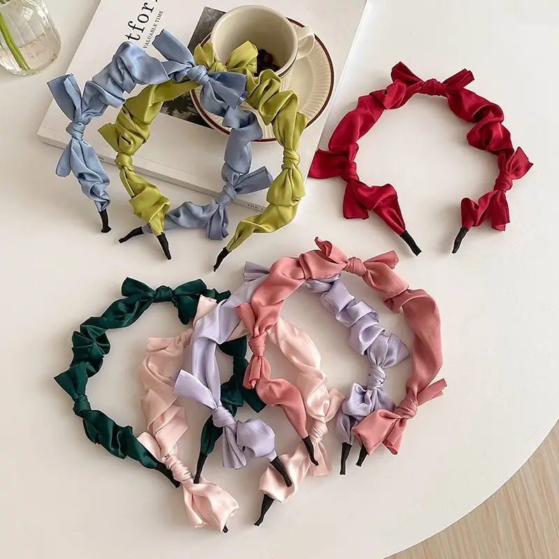 Korean Summer Bow Satin Hairbands Women Silk Headbands