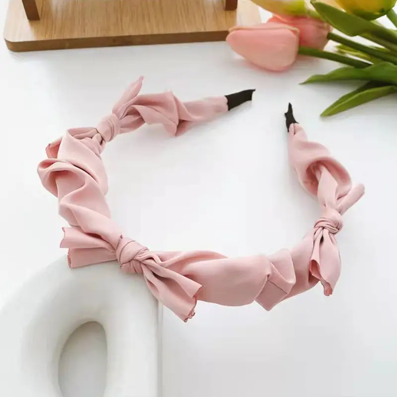 Korean Summer Bow Satin Hairbands Women Silk Headbands