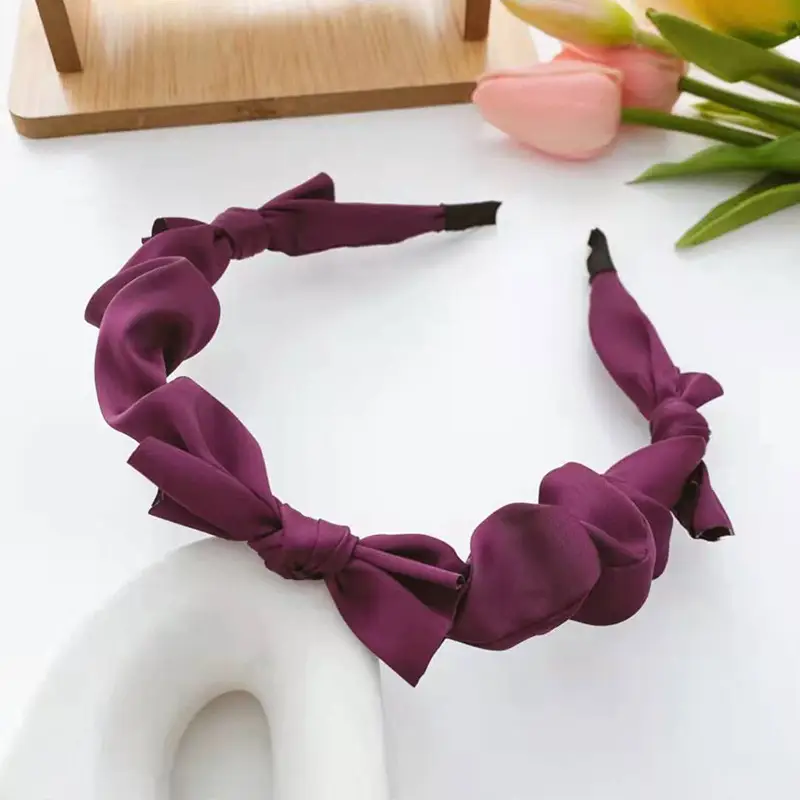 Korean Summer Bow Satin Hairbands Women Silk Headbands