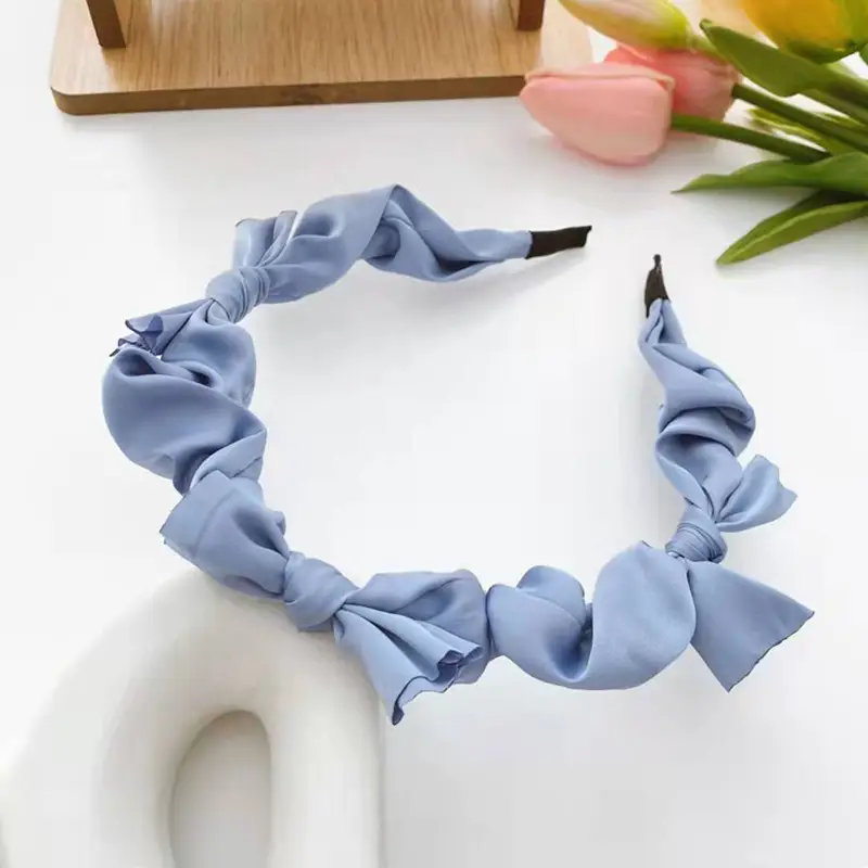 Korean Summer Bow Satin Hairbands Women Silk Headbands