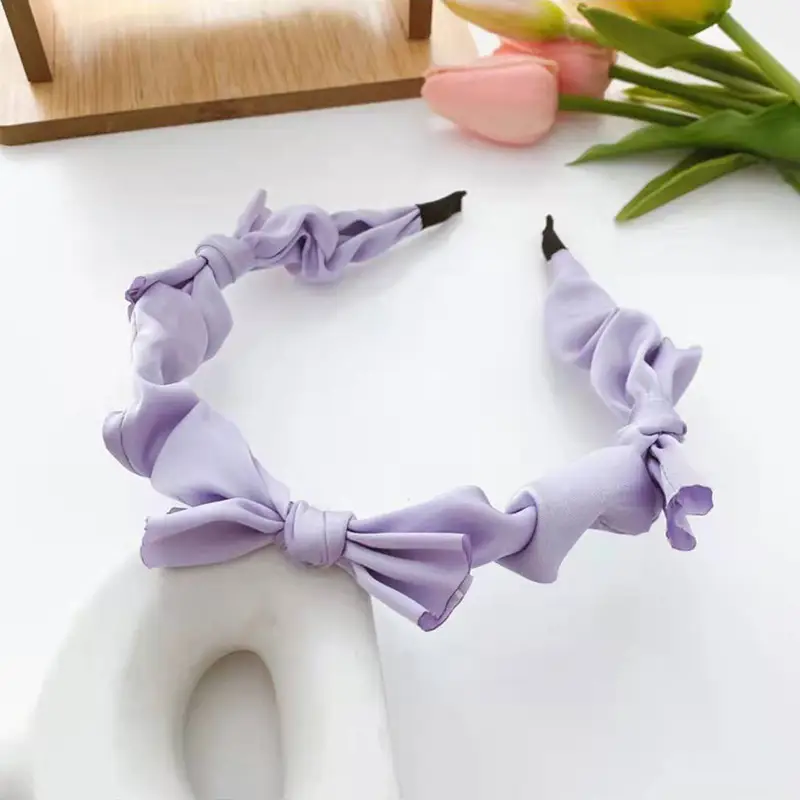 Korean Summer Bow Satin Hairbands Women Silk Headbands