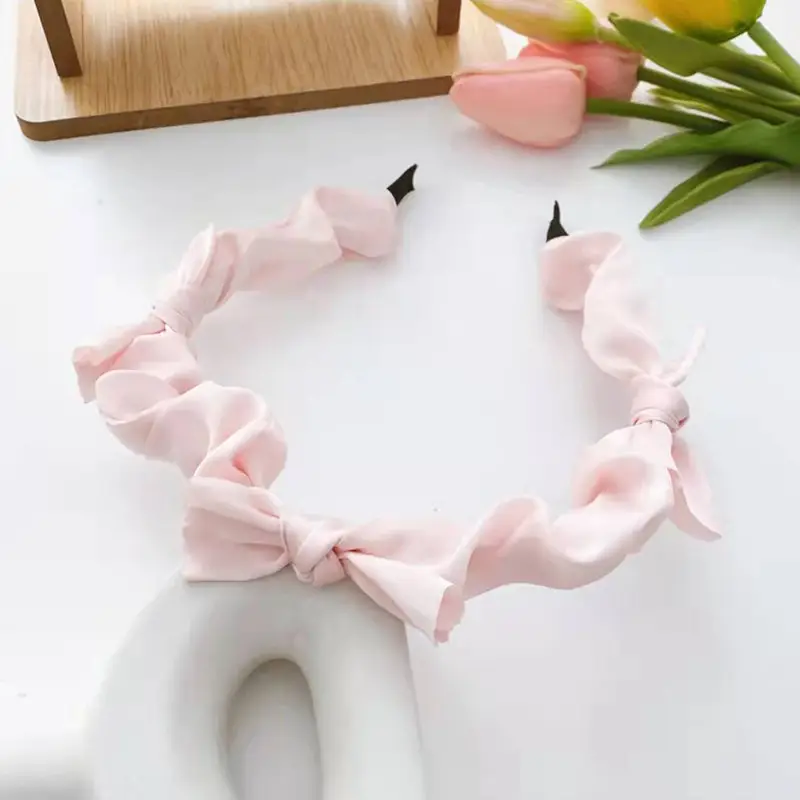 Korean Summer Bow Satin Hairbands Women Silk Headbands