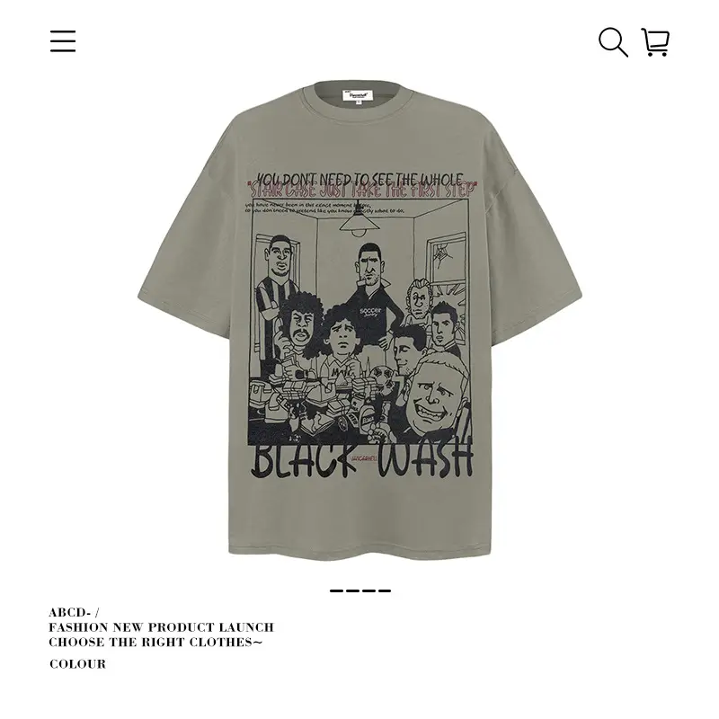 Men's 250g Heavy Tide Printed T-Shirt Black