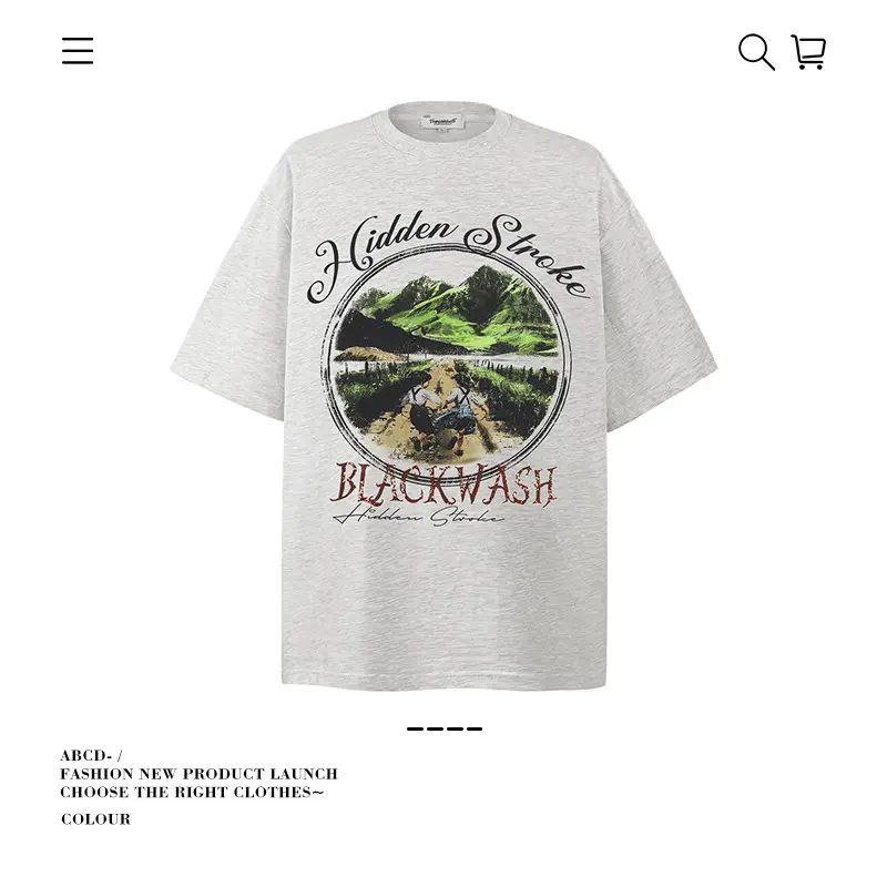 Men's 250g Heavy Tide Printed T-Shirt Black