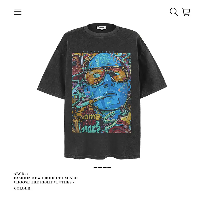 Men's 250g Heavy Tide Printed T-Shirt Black