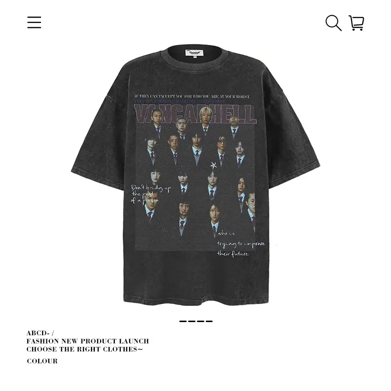 Men's 250g Heavy Tide Printed T-Shirt Black