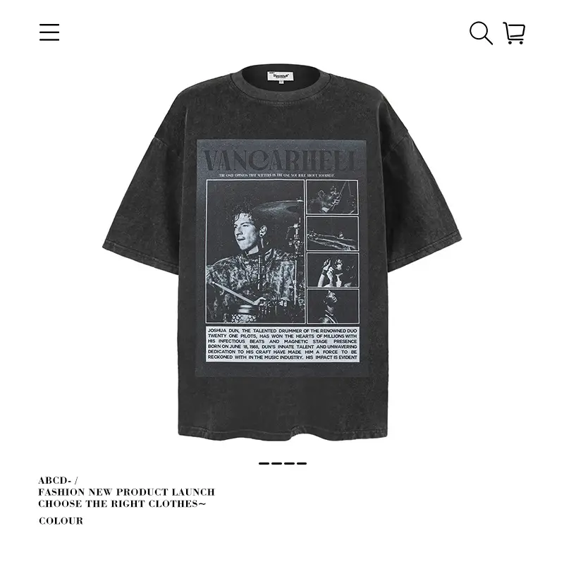 Men's 250g Heavy Tide Printed T-Shirt Black