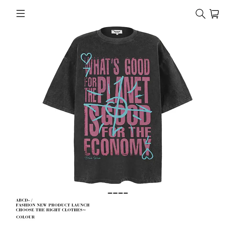 Men's 250g Heavy Tide Printed T-Shirt Black