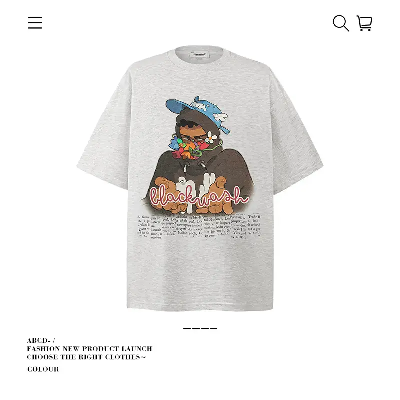 Men's 250g Heavy Tide Printed T-Shirt Black