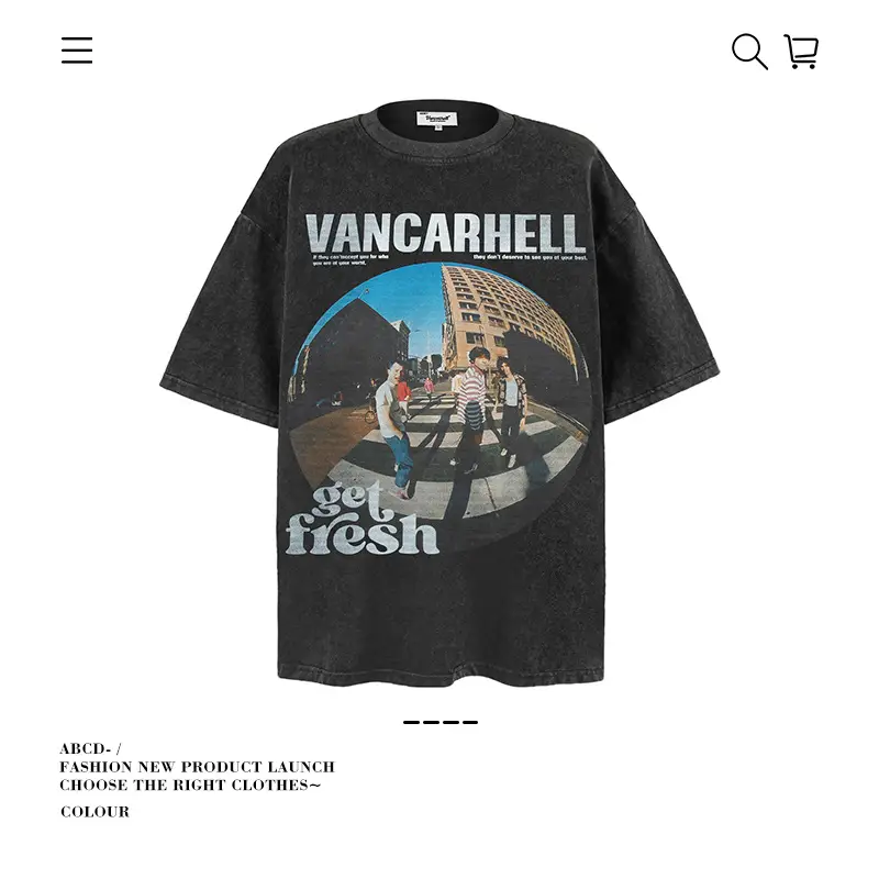 Men's 250g Heavy Tide Printed T-Shirt Black