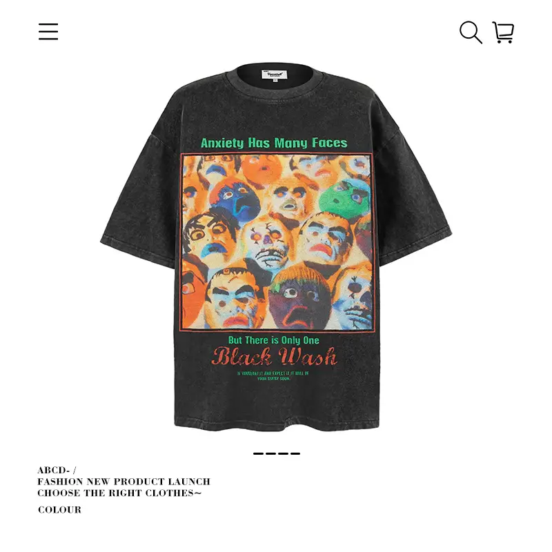 Men's 250g Heavy Tide Printed T-Shirt Black