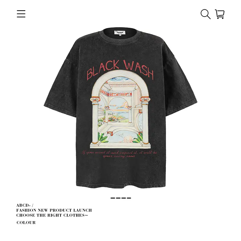Men's 250g Heavy Tide Printed T-Shirt Black