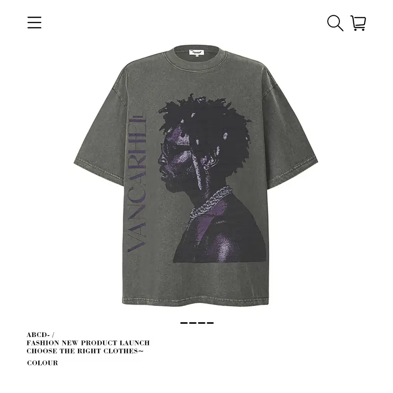 Men's 250g Heavy Tide Printed T-Shirt Black