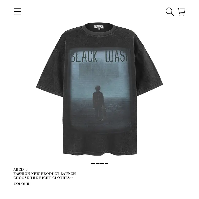 Men's 250g Heavy Tide Printed T-Shirt Black