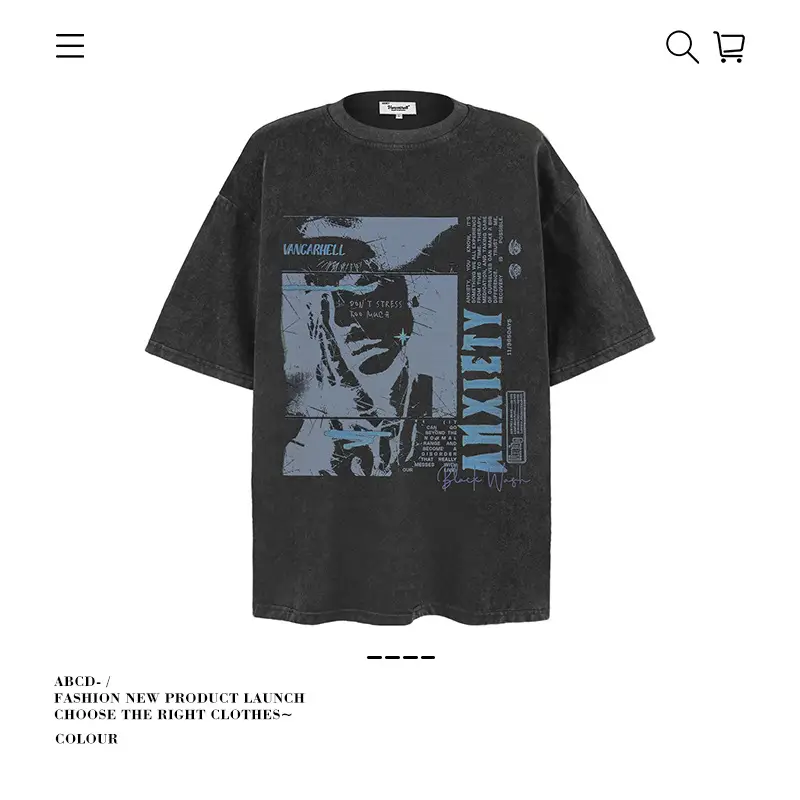 Men's 250g Heavy Tide Printed T-Shirt Black