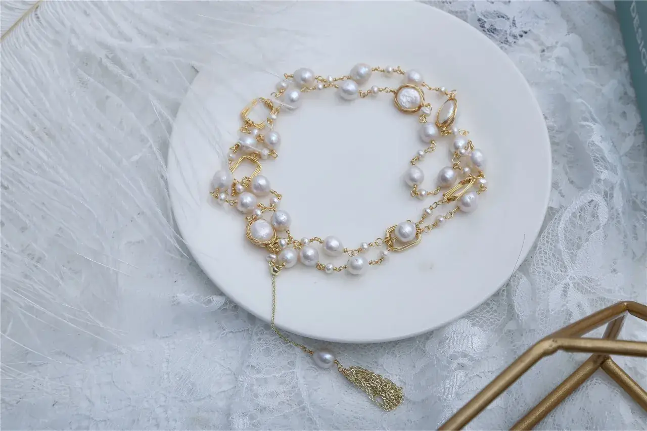 Natural Pearl Tassel Bracelet Elegant Versatile Sweater Chain — feature 27