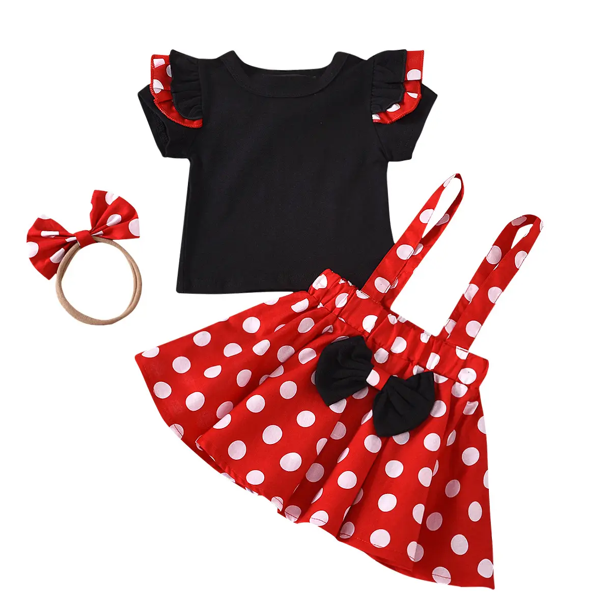 2023 New Girl's Dot Bow Dress Set Small
