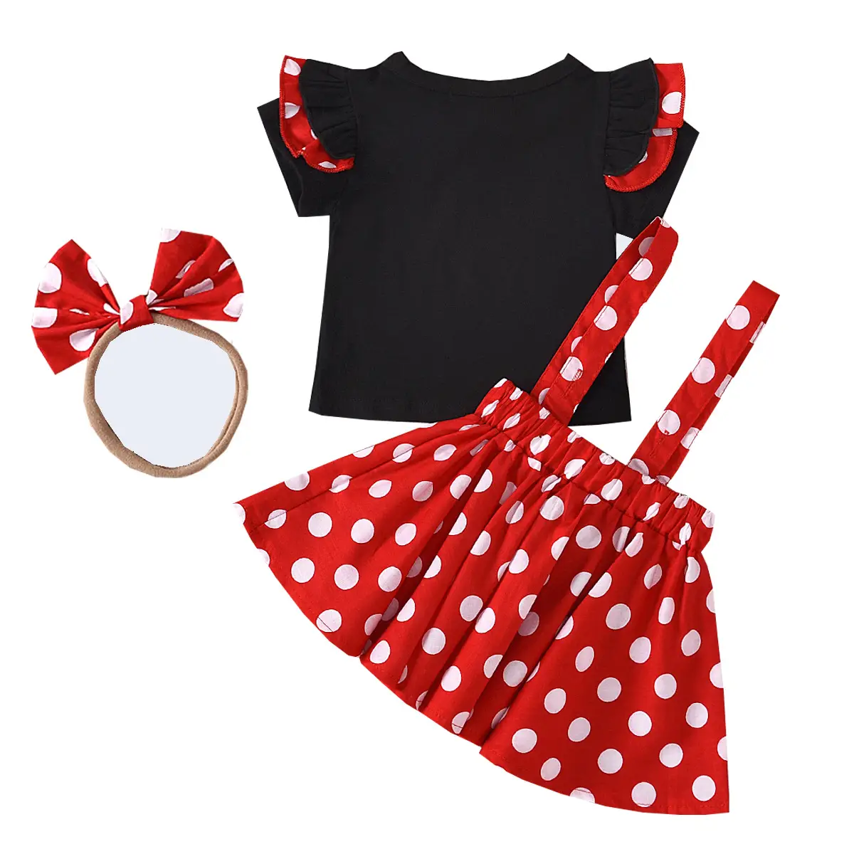2023 New Girl's Dot Bow Dress Set Small