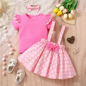 2023 New Girl's Dot Bow Dress Set Small