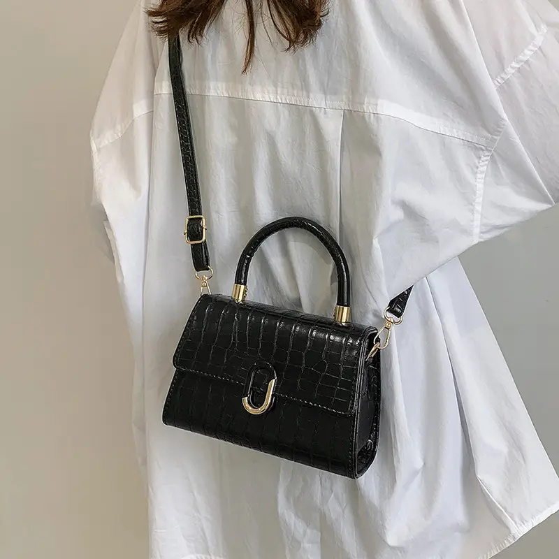 Black Croc Leather Crossbody Bag for Women - Image 12