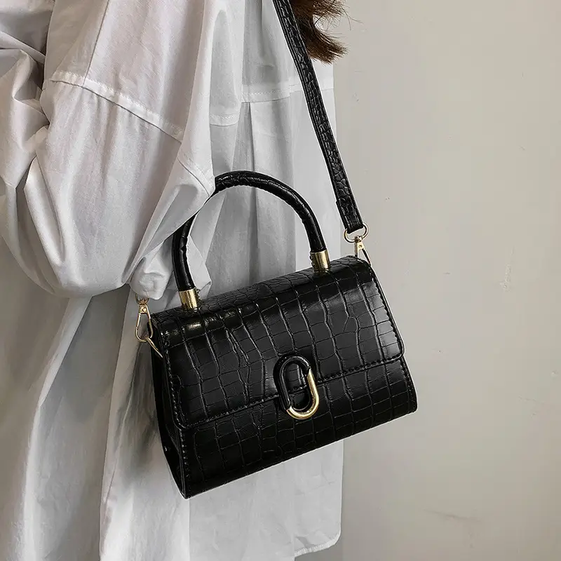 Black Croc Leather Crossbody Bag for Women - Image 3