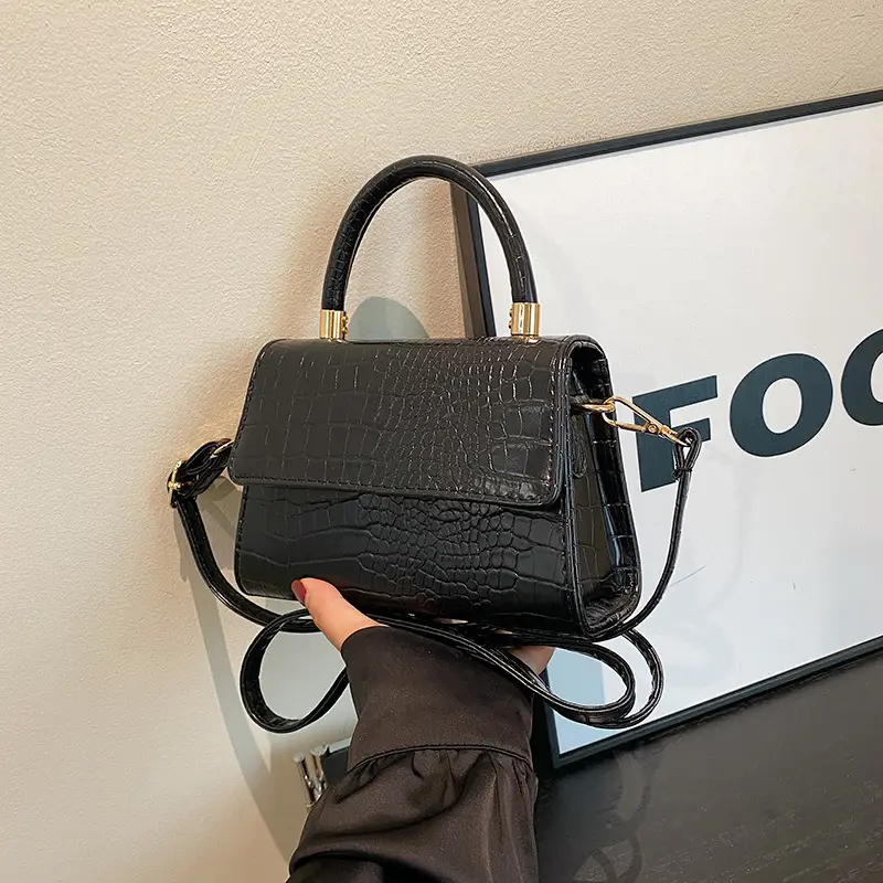 Black Croc Leather Crossbody Bag for Women - Image 7