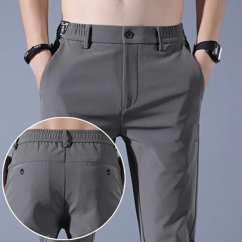 Men's Light Green Ice Silk Slim Trousers Summer Casual - Image 6