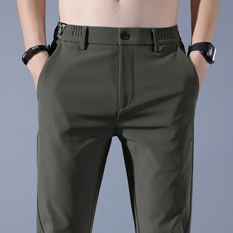 Men's Light Green Ice Silk Slim Trousers Summer Casual - Image 8