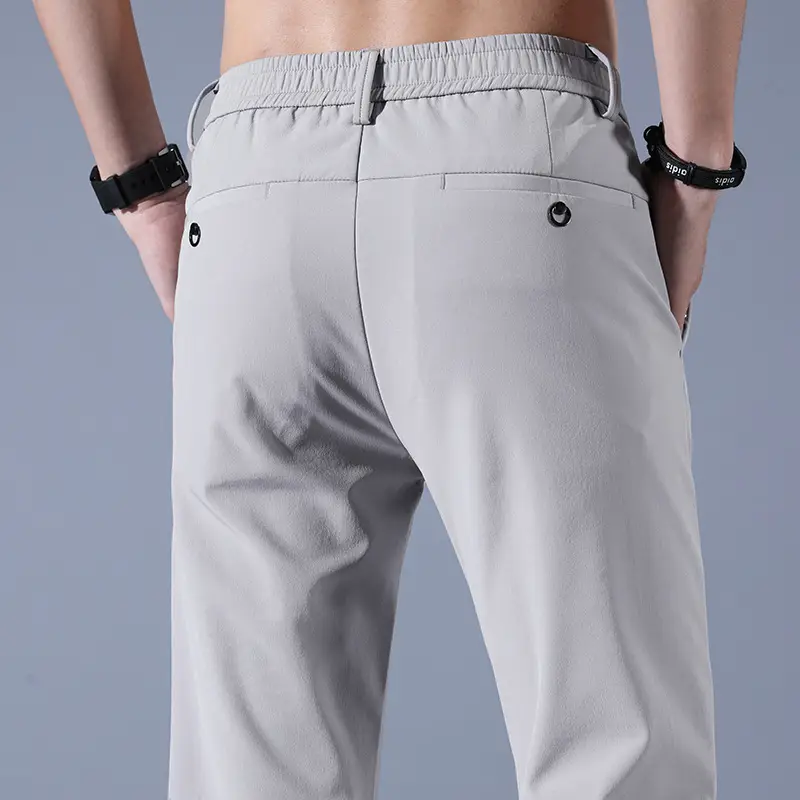 Men's Light Green Ice Silk Slim Trousers Summer Casual - Image 9