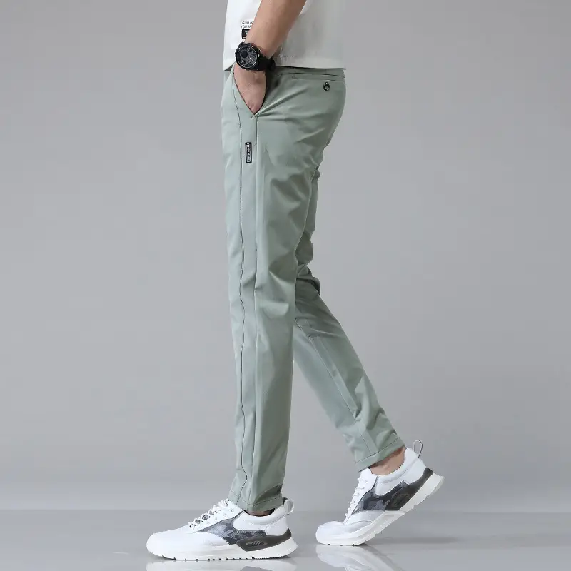 Men's Light Green Ice Silk Slim Trousers Summer Casual - Image 4