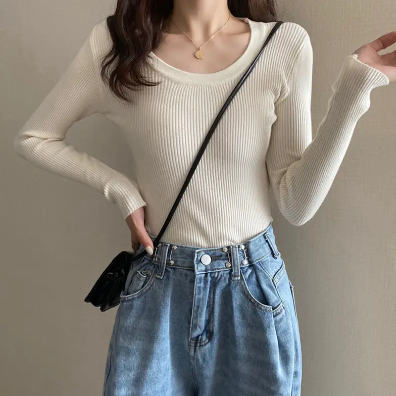 Women's Knitted Low Neck Sweater Top White