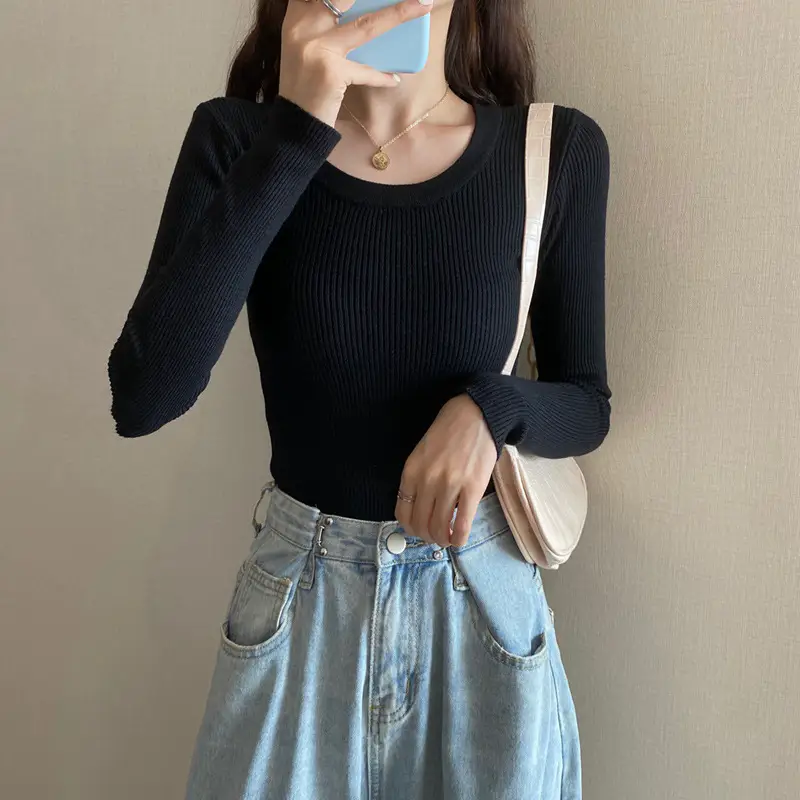 Women's Knitted Low Neck Sweater Top White