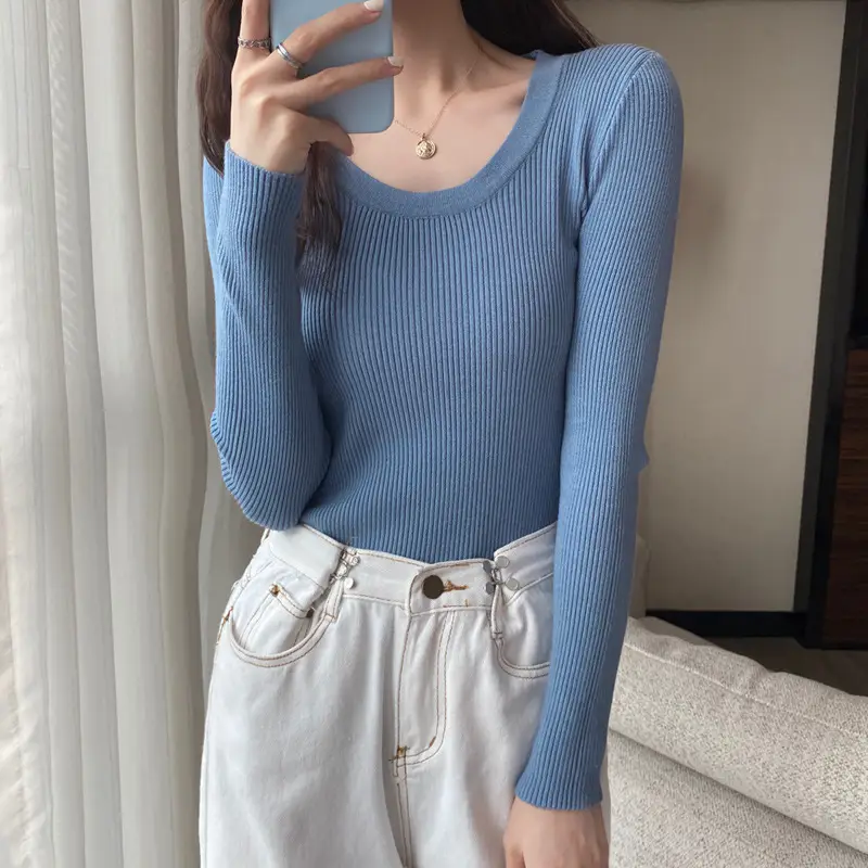 Women's Knitted Low Neck Sweater Top White