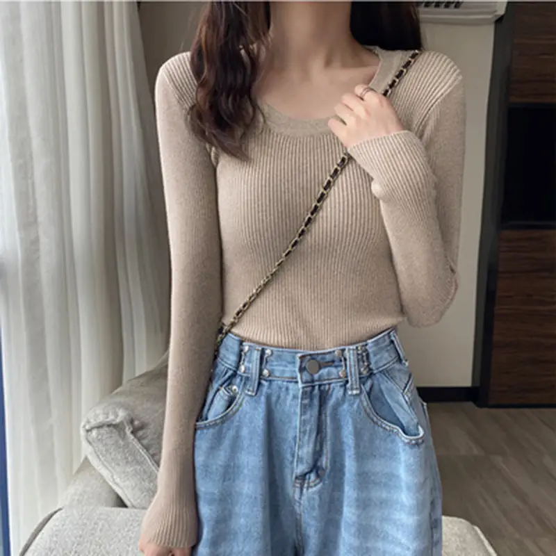 Women's Knitted Low Neck Sweater Top White