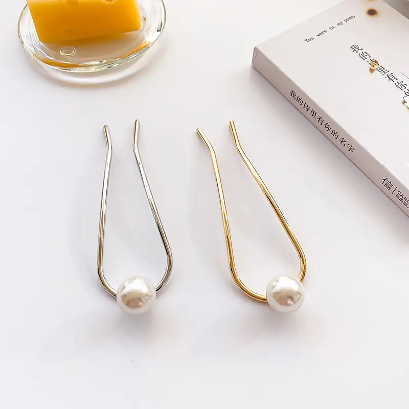U-Shaped Pearl Hairpin Gold Minimalist Elegant - Image 13