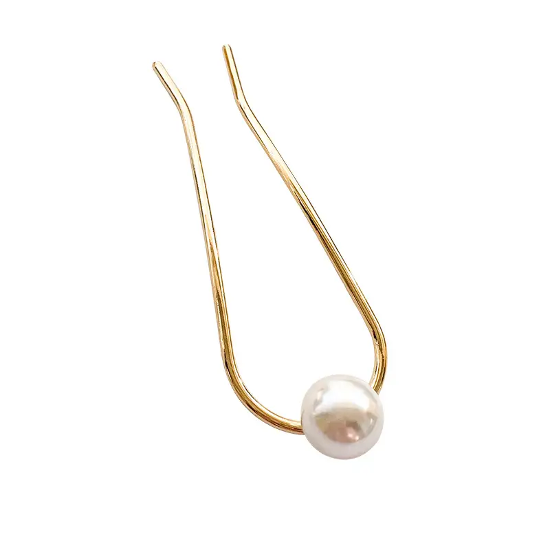 U-Shaped Pearl Hairpin Gold Minimalist Elegant - Image 15