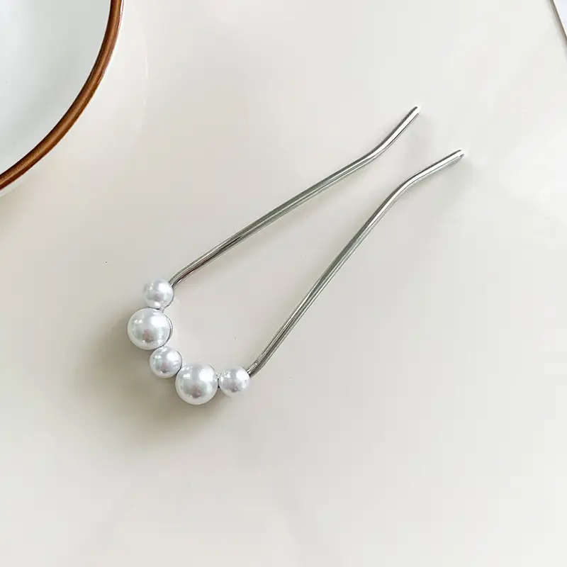 U-Shaped Pearl Hairpin Gold Minimalist Elegant - Image 5