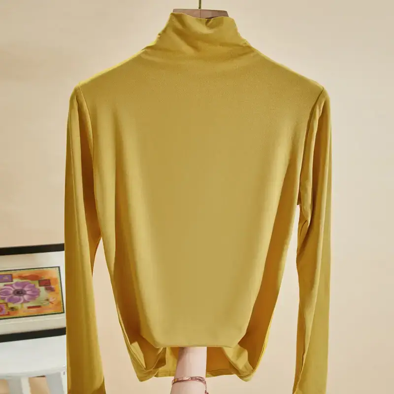 Women's Maroon High Collar Long Sleeve T-Shirt - Image 10