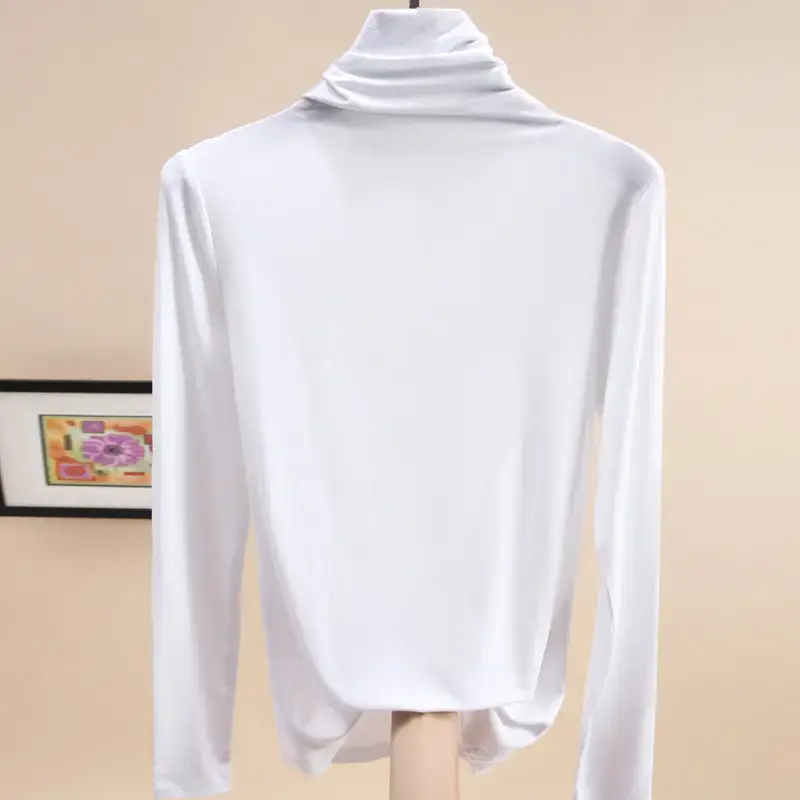 Women's Maroon High Collar Long Sleeve T-Shirt - Image 5