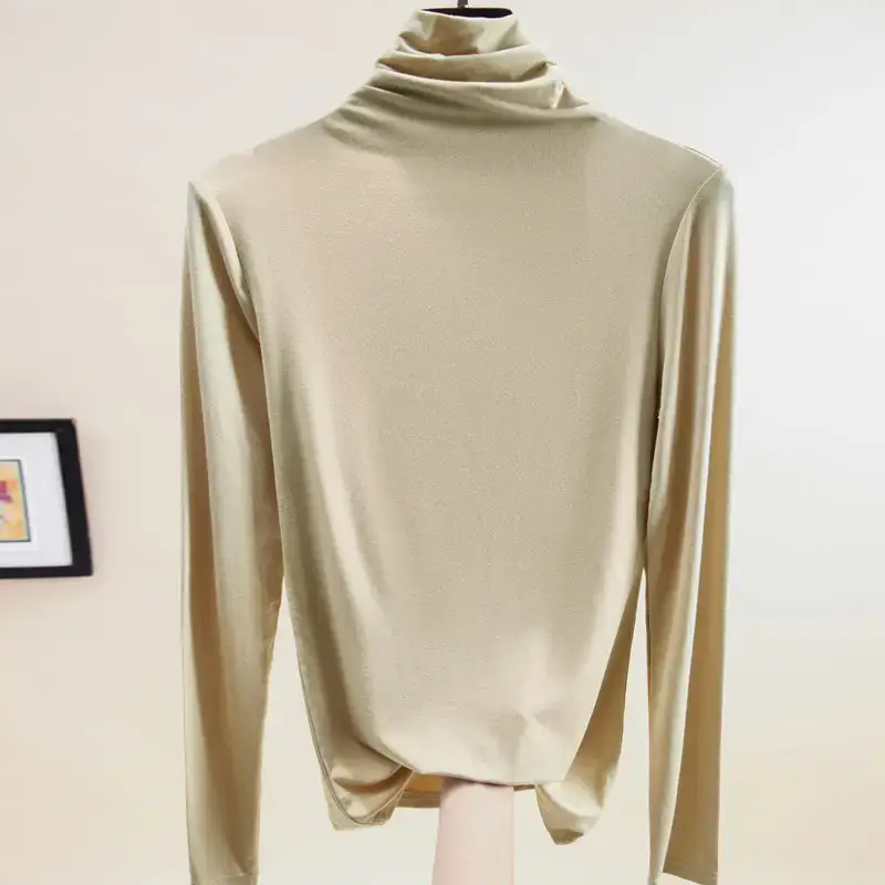 Women's Maroon High Collar Long Sleeve T-Shirt - Image 7