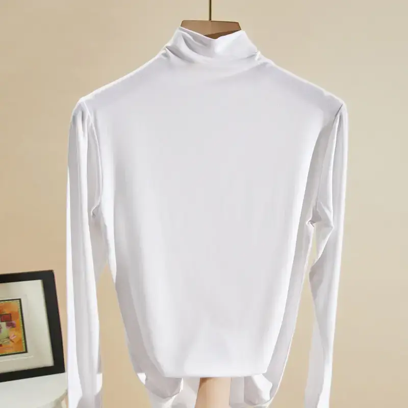 Women's Maroon High Collar Long Sleeve T-Shirt - Image 8