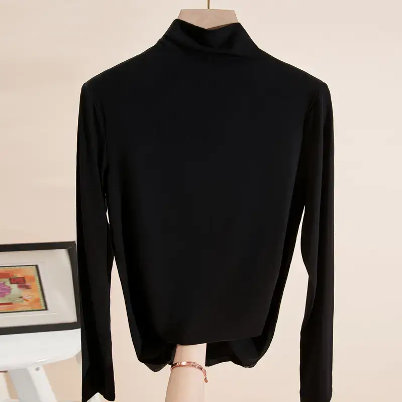 Women's Maroon High Collar Long Sleeve T-Shirt - Image 9