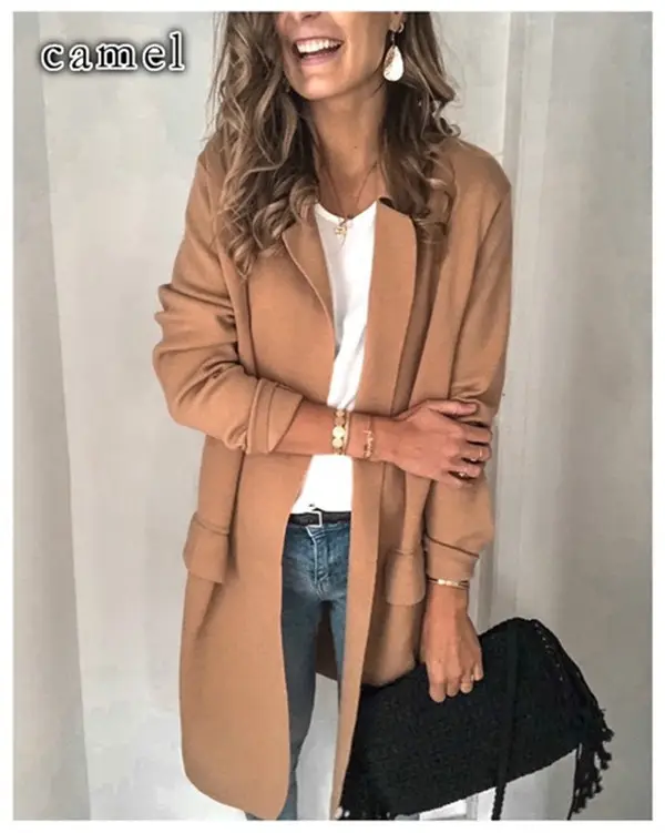 Women Long Sleeve Fake Flap Pocket Suit Jacket Pink Beige Grey — feature 8