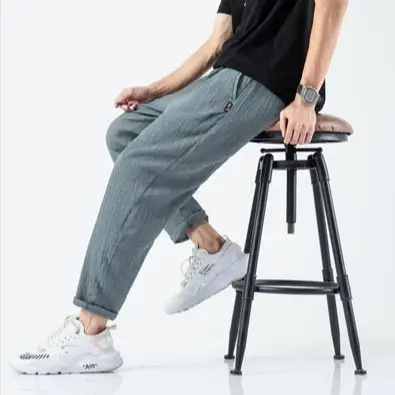 Men's Black Loose Fit Nine-point Pants Large - Image 3