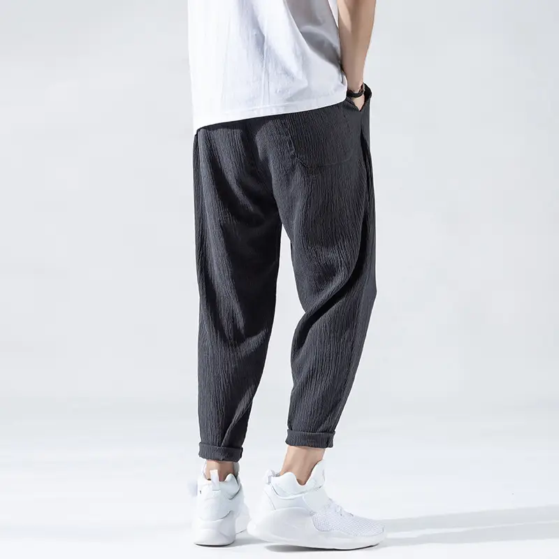 Men's Black Loose Fit Nine-point Pants Large - Image 4