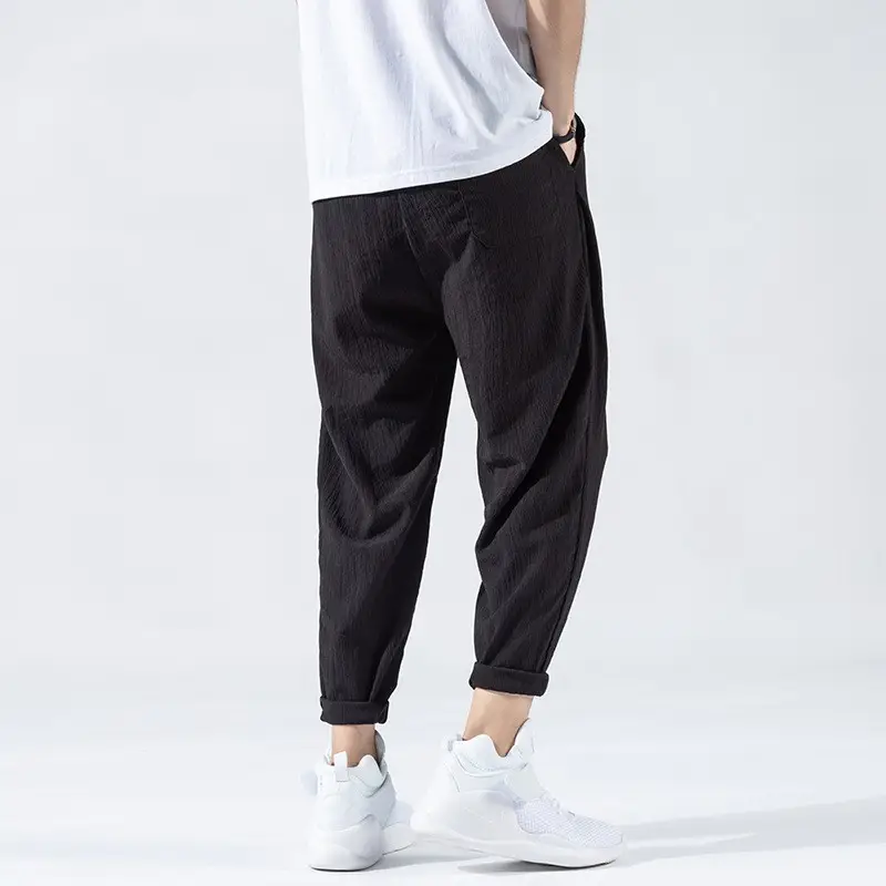 Men's Black Loose Fit Nine-point Pants Large - Image 2