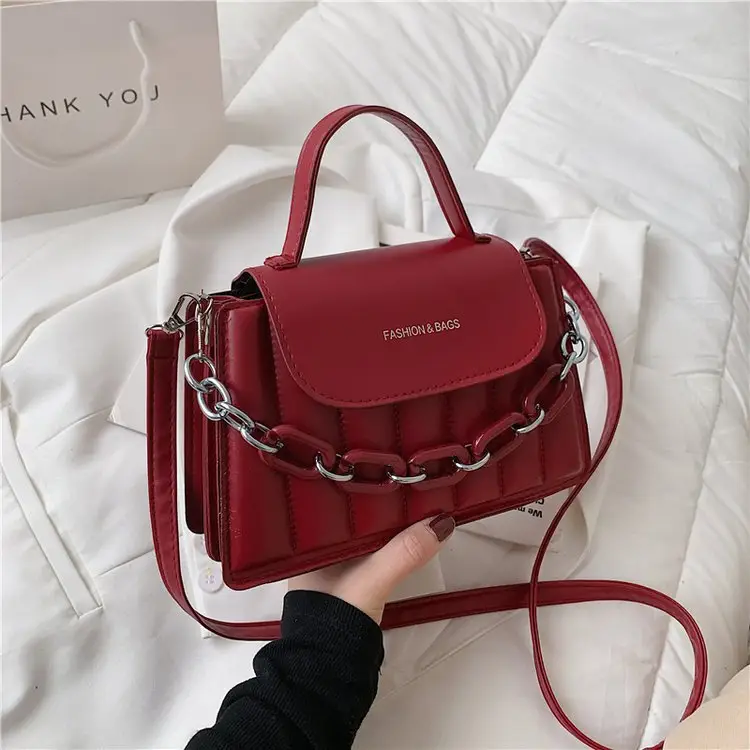 Red Korean Style Mini Shoulder Bag with Thick Chain — feature 2