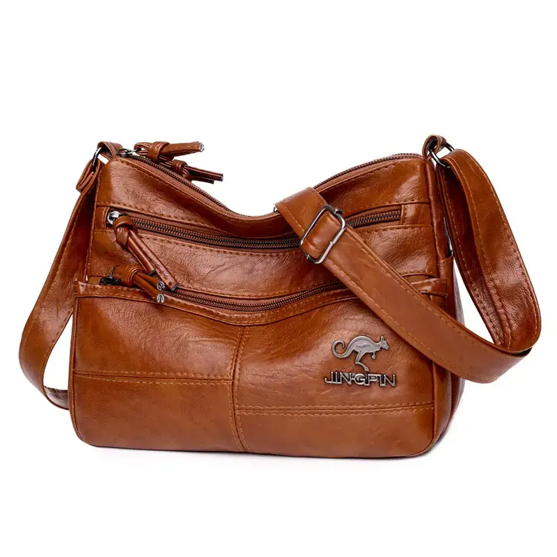 Women's Soft Leather Crossbody Bag Black Brown Multi Pocket