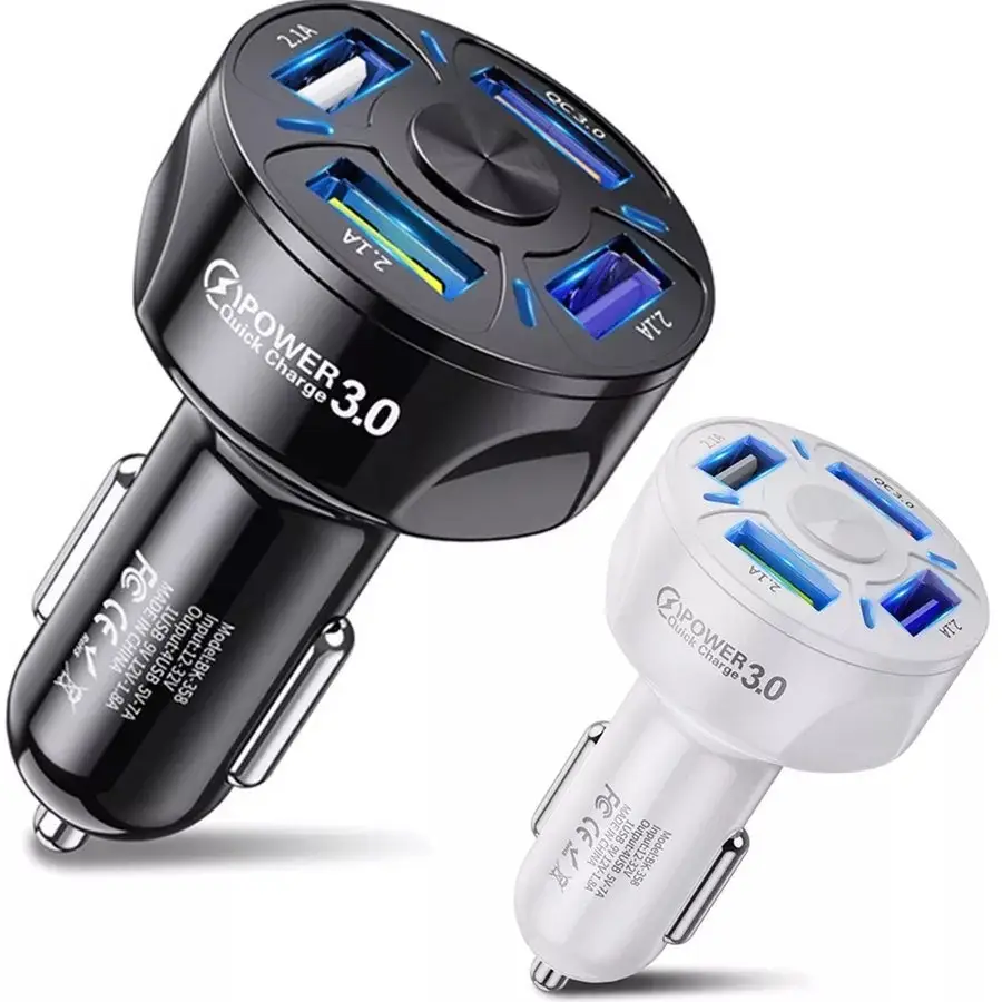 Wholesale 4USB Fast Charging Car Charger White Black